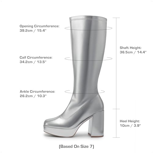 DREAM PAIRS DREAM PAIRS Women's Platform Knee High Boots Chunky Block Heel Side Zipper Cute Gogo Boots,Size 10,SILVER-PU,SDKB2418W