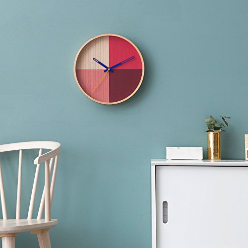 Cloudnola Flor Wood Wall Clock And Wall Decor, Red And Pink, 12 Inch Diameter, Battery Operated Quartz Movement, Silent Non Ticking #TOP3