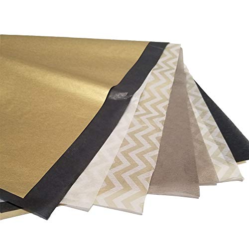 Note Card Cafe Premium Tissue Paper Set | 120 Gift Wrapping Sheets | 14 x 20 in | 5 Quality Metallic Gold Designs | for Arts, Crafts, Gifts, DIY, Birthdays, Weddings, Showers, Decor, Packing