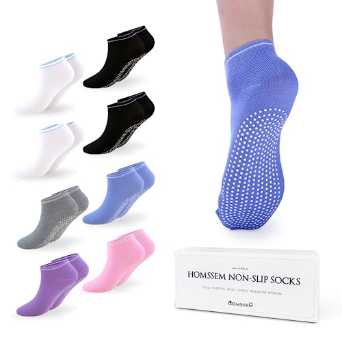 Image of HOMSSEM Grip Socks - 8-Pairs Unisex Non-Slip Socks for Yoga, Pilates, Hospital (Black 8p)