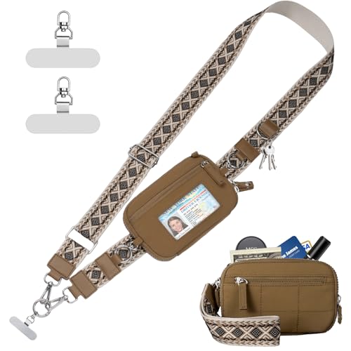 Tiostep Clip and Go Strap for Phone with Wallet Crossbody Phone Lanyard with Anti-Theft Zipper Pouch Detachable Quilted Wrist Wallet with RFID and ID Window for Daily and Travel