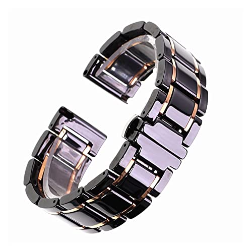 Bracelet montre céramique 23mm noir or rose pour remplacer acier rayé
