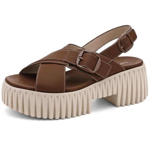 Image of UBFEN Womens Platform Sandals With Arch Support Comfy Walking Wedge Crisscross Band Summer Casual