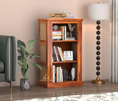 Image of SHYAM ART & CRAFT Solid Sheesham Wooden Bookshelf | Book Shelf Cabinet for Home & Office Living Room | Pre Assembled Semi Open Bookshelf (Honey Finish)