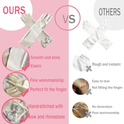 Leimandy Long Ivory Satin Gloves First Holy Communion Satin Gloves Elbow Length Kids Girls Princess Gloves Birthday Party J13