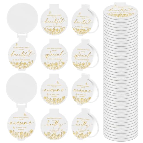HSDSH 100 Pcs Inspirational Compact Mirror Bulk Small Pocket Mirror Purse Round Portable Folding Makeup Mirror Thanksgiving for Women Coworker Employee Teacher(White)