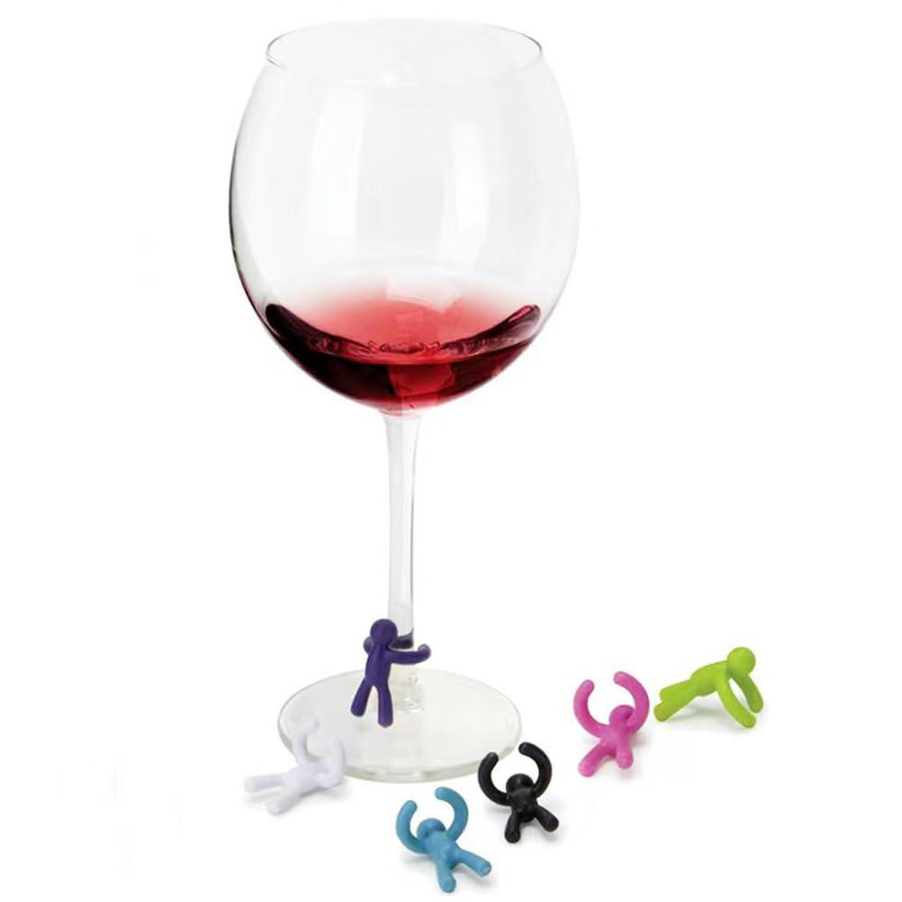 LUHEVIDIA Set Di 1 Tappo E 6 Pennarelli In Silicone Per Bicchieri Da Vino – Colore Casuale, Motivo Cactus, Divertenti E Riutilizzabili