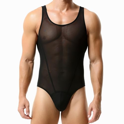 Men's Sexy Cutout Mesh Bodysuit Transparent Tank Tops Crewneck Mens Body Suit One Pieces Coveral2