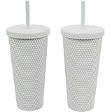 Copco 22oz Studded Insulated Tumblers with Straw and Lid, Set of 2, Acrylic Reusable Cold Drink Tumblers, Spill-Resistant, BPA-Free, Travel-Friendly, Cupholder Compatible (Aqua/Mint)