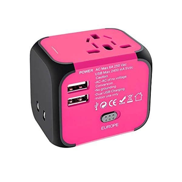 Adattatore di viaggio universale, adattatore di alimentazione internazionale all-in-one con 4 USB, caricabatterie da viaggio adattatore per adattatore europeo ( Color : Pink , Dimensione : 2USB )