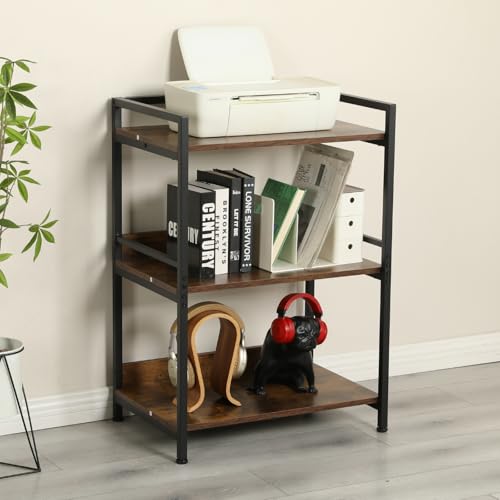 Image of HOME CUBE 3-Tier Metal Storage Shelf with Wooden Shelves, Kitchen Organizer Rack, Microwave Stand, Bookshelf, Standing Shelf Units, Multipurpose Storage Rack for Living Room, Office, Garage, Shops