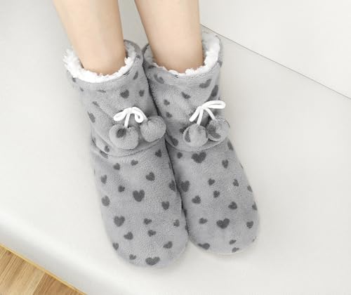 Image of DICUIRD Slipper Socks for Women,Fuzzy House Indoor Boots Slippers with Soft Soles,Warm Cozy Fluffy Sherpa Lined Booties Socks with Non Slip Bottom