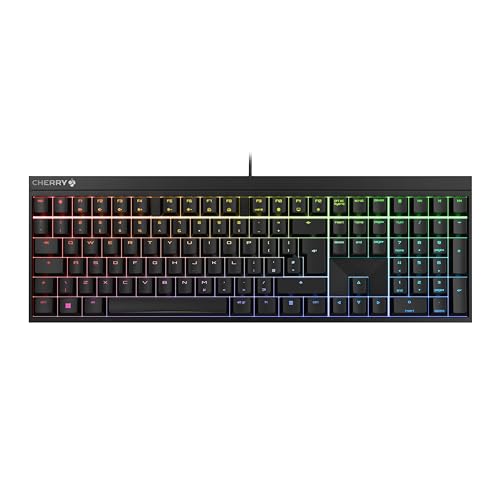 CHERRY MX 2.0S, Mechanical Gaming Keyboard with RGB Lighting, UK-Layout (QWERTY), Wired, Designed in Germany, MX2A RED Switches, Black