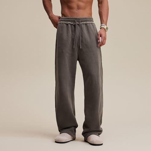 Casual Fleece Sweatpants for Men Vintage Acid Washed Pants Y2K Clothes Drawstring Athletic Baggy Pants with Pockets3