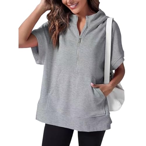 Sweatshirt short sleeve hoodies women gris pour vos weekends cocooning et sorties sport