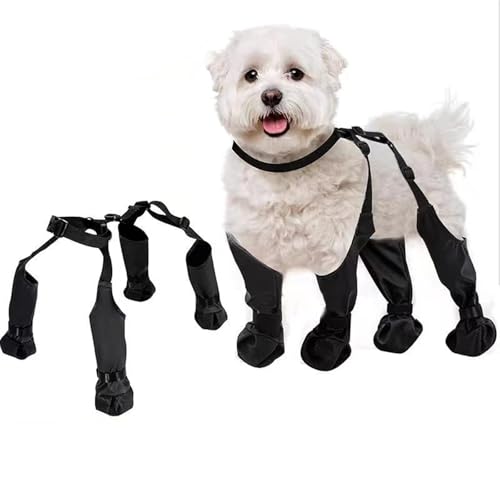 Waterproof, Anti-Slip Dog Boots for Small/Medium Dogs. Protects Paws on hot Pavement, Snow, and Outdoor Walks. Secure Harness Design. Ideal for All Seasons (S)