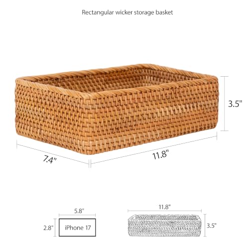 Panier de rangement rectangulaire en rotin tissé main - 7
