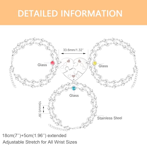 Image of 3PCS Love Heart Chain Bracelet Set for Women Graduation Gift Heart Puzzle Friendship Bracelet Personalized Name 3 Bracelets Customized Best Friends Family Love Jewelry SA4886