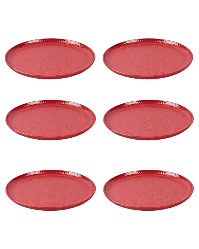 Image of MARKET 99 Melamine Small Plates Set of 6 Red Hammered Design | Round Quarter Plates for Kitchen Dining Tableware | Lightweight Durable Side Plates for Breakfast Lunch Dinner, Party, & Serving