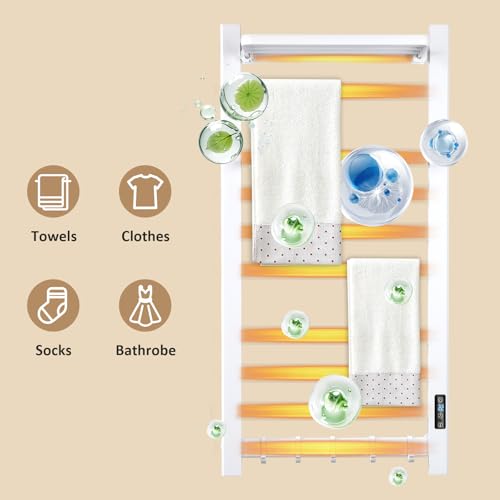 AyiDrmjj Heated Towel Rack for Bathroom Towel Warmer Racks Wall Mounted with Shelf,Timer & Temperature Multi-Level Adjustments with 10 Bars for Bathroom Shower Hot Tub(White) by AyiDrmjj - Image 5