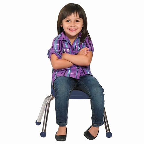 Image of FDP 10 inch School Stack Chair, Stacking Student Seat with Chromed Steel Legs and Ball Glides for Preschool, Classroom or Homeschool - Navy (2-Pack), 15409-NV