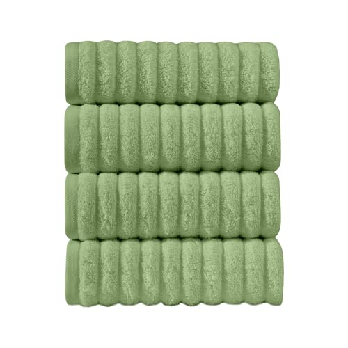 Image of Elegant Comfort Luxury 100% Turkish Cotton Corduroy Ribbed 4 Pack Hand Towel Set 16 x 28 Inch - Absorbent, Super Soft, Quick Dry, Premium Towels for Bathroom, Gym, Spa and Hotel Use, Sage