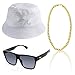 Produktbild Beelittle 3pcs 80er / 90er Jahre Hip Hop Kostüm Kit Old Style Coole Rapper Outfits - Bucket Hat übergroße Schwarze Sonnenbrille Gold Plated Chain (D)