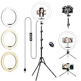 VEVICE Aro de Luz con Trípode, 12.6" Grande Anillo de Luz con 59" Alto Trípode para Móvil, LED Ring Light de Mesa Regulable para Selfie, Maquillaje, Youtube, TikTok, Fotografía, Altura Total de 73,6"