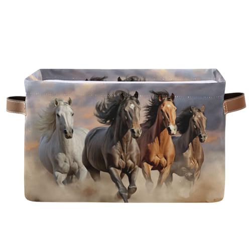 Image of STAYTOP Large Storage Basket Collapsible Toy Storage Bins Waterproof Laundry Basket with Handle.Used for Home Closets, Offices, Bedrooms, Kids Toy and Gift Baskets-Running Horses（Rectangular）1PCS