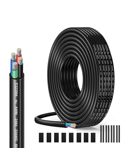 Cable Eléctrico 22 AWG 4 x 0,34 mm² UL2464-5 Metros, 4 Conductores de Cobre Estaño, 300V, Ideal para Iluminación LED Auto, Casa y Aplicaciones Exteriores
