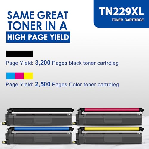 Image of TN-229 TN229XL Toner Cartridges Replacement for Brother TN229 TN-229xl Toner Cartridges for TN-229BK /C /M /Y High Yield, TN2294PK -Black, Cyan, Magenta, Yellow Toner (MFC-L3720CDW)