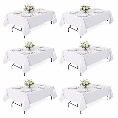 Kachanaa 6 Pack White Rectangle Polyester Table Cloth 60 x 102 Inch, Suitable for 6 Foot Rectangle Tables, Wrinkle Resistant Washable Table Cover for Dining, Wedding, Party, Banquet and Camping by Kachanaa - Used condition - US$26.13