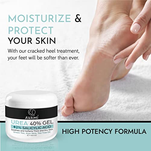 Avami 40% Urea Gel - Moisturizing Gel With 2% Salicylic Acid, Tea Tree, Aloe Vera, Green Tea Extract - May Help Soften Dry Skin, Cracked Heels, Calluses (Set) #TOP2