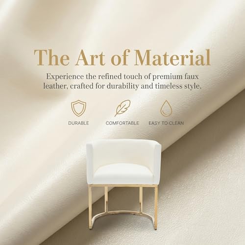Image of HNY Mid Century Modern Upholstered Barrel Dining Chair with Arms, Leather Kitchen & Dining Room Chair, 18.5 inch Wide Accent Chair for Dining Room Living Room with Gold Metal Frame, White