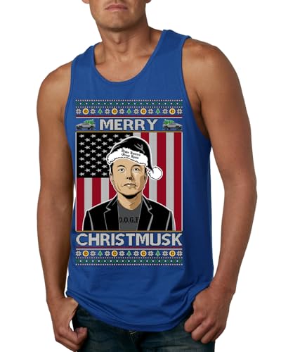 Merry Christmusk Funny Dark Santa Elon Doge Meme Crypto Dogecoin America First USA Republican Ugly Christmas Mens Tank Top, Royal, XX-Large