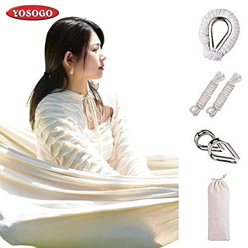 White Hammock Swing Bed With Wooden Bar, Single Premium Thickened Fabric Soft Canvas, Portable Travel Large Hanging Hammock For Camping And Outdoor (Small, Barwhite) #TOP6