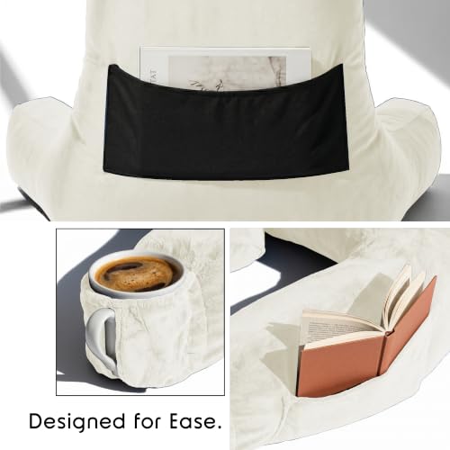Image of Nestl Reading Pillow with Shredded Memory Foam Includes 2 Neck and Lumber Support Pillows, Designed for Sitting Up in Bed and Couch, Back and Arms Adjustable Support for Adult & Teens, Off White
