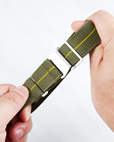BINLUN Elastic Nylon Watch Straps 18mm/20mm/22mm Marine Nationale Style Parachute Fabric Replacement Watch Band Hook-and-Loop Silver/Black Buckle Men Women(Green-yellow,22mm)