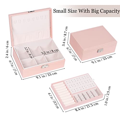 Jewelry Box For Women Girls,Jewelry Organizer Container With Lock,Pu Leather Storage Case With Removable Tray,Jewelry Display Holder For Necklaces Earrings Bracelets Rings Watches - Pink #TOP1