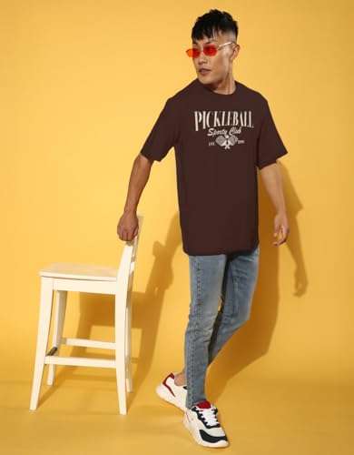 Image of Cotton Blend Oversized Loose Fit Drop Shoulder Graphic Printed Men's Half Sleeve T-Shirt (Sizes: S to 2XL)