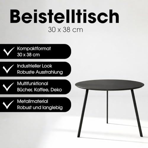MICA Decorations Seattle Beistelltisch für Außenbereich - Runder Couchtisch - Pflanzentisch und Kaffeetisch - H38 x Ø58 cm - Metall - Schwarz