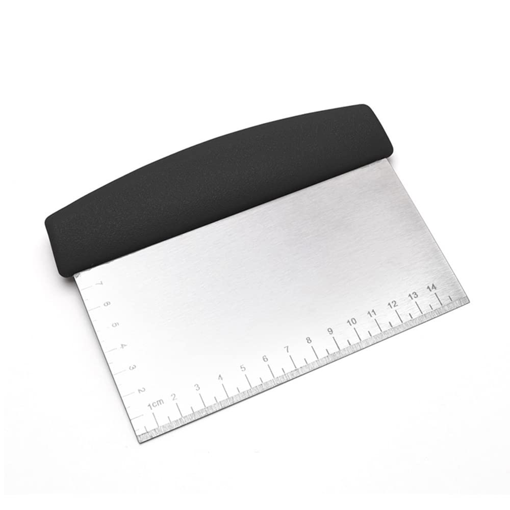 KPNG Premium Dough Scraper & Cutter - Stainless Steel Bench Scraper - Multi-Purpose Food Scraper Chopper - Pastry, Cake, Pizza Cutter - Easy to Use & Dishwasher Safe (1, Black)