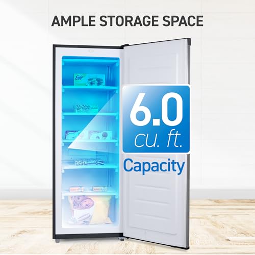 Image of Commercial Cool Upright Freezer, Stand Up Freezer 6 Cu Ft with Reversible Door, Black with VCM Door