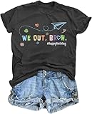 Last Day of School Shirt: Women Teacher Shirts Funny We Out Bruh Graphic T-Shirt Cute Teach Inspirational Short Sleeve Tops Grey
