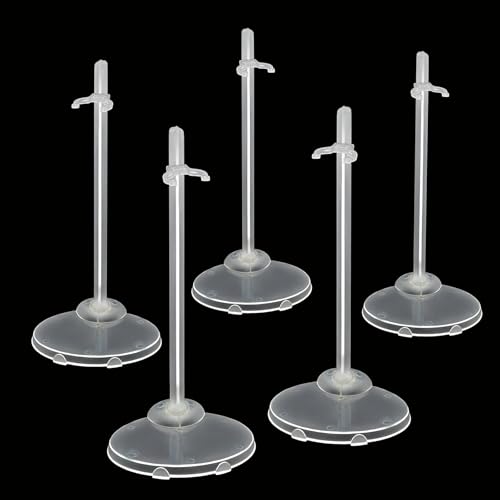 Zilphoba 12-Pack Adjustable Doll Stands for 8-12 Inch Dolls, Clear Plastic, Hobby Figure Display Stands