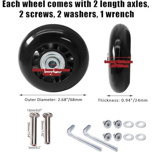 68 x 24 mm, 2 peças de rodas de substituição de mala de bagagem, rodas giratórias de borracha, rolam