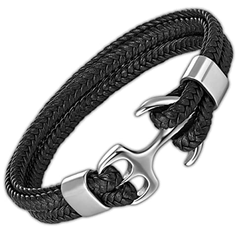 genac Bracelet Ancre Pour Hommes En Cuir Véritable Tressé De Haute Qualité Et Acier Inoxydable Avec Fermoir Ancre Marine Le Bijou Parfait a porter avec style et élégance Cover