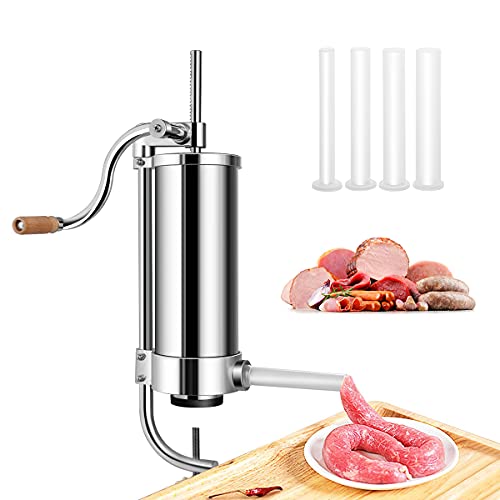 RELAX4LIFE Insaccatrice Manuale per Salsiccia in Acciaio Inox, Macchina di Produzione di Salsiccia con Tubi di Diversi Diametri, Fissaggio al Piano di Lavoro Regolabile, 1,5/2,5/3/5 KG (1,5 KG)