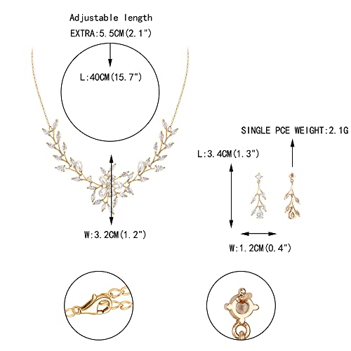 Image of EVER FAITH Wedding Cubic Zirconia Jewelry Set for Women, Marquise White Simulated Pearl Floral Vine Bridal Prom Necklace Earrings for Bride
