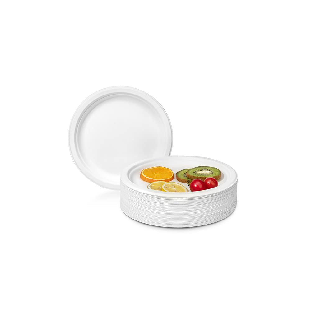 G4GADGET Piatti Ecologici In Bagassa 22,9 Cm – 50 Pezzi – Biodegradabili, Compostabili, Adatti A Microonde E Congelatore